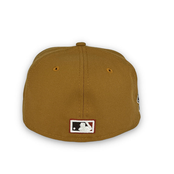Street Rules Mets 59FIFTY New Era Tan & Off White Fitted Hat Rust Orange Bottom
