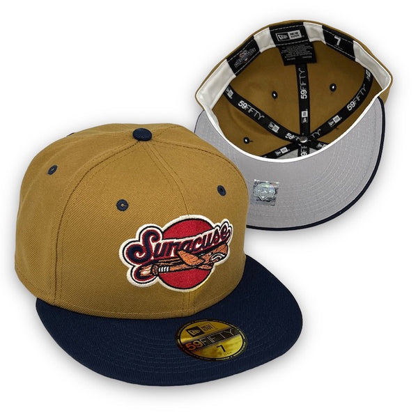 Syracuse SkyChiefs New Era 59FIFTY New Era Wheat & Light Navy Fitted Hat Grey Bottom