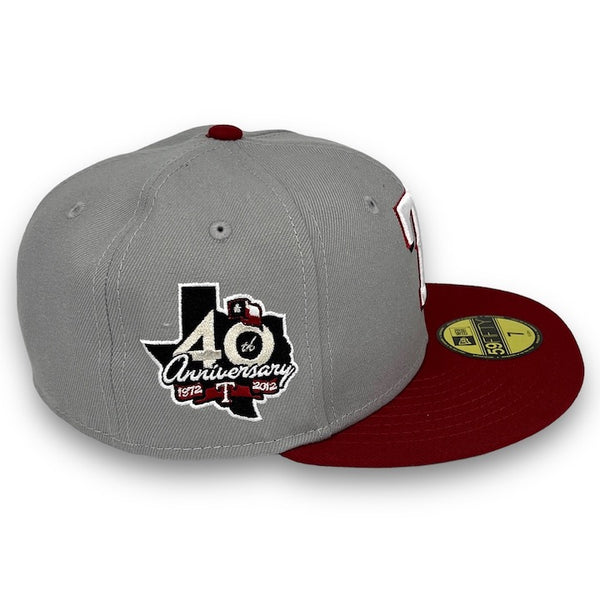 Texas Rangers 40th Anni. New Era 59FIFTY Grey & H Red Hat Kelly Green Botton