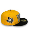 Texas Rangers New Era 59FIFTY Yellow & Black Hat Snow Gray Botton