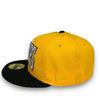 Texas Rangers New Era 59FIFTY Yellow & Black Hat Snow Gray Botton