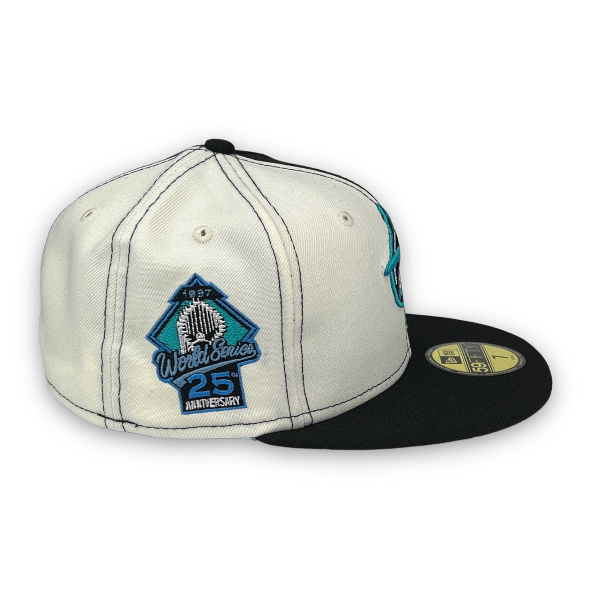 BP Marlins 25th Anni. New Era 59FIFTY Grey & Black Hat Teal Bottom