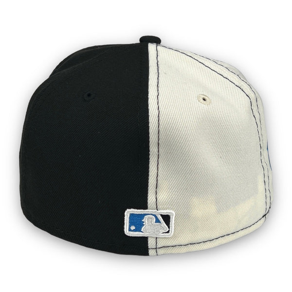 The Tribute Marlins 25th Anni. 59FIFTY New Era Off White & Black Fitted Hat Sky blue Bottom