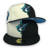 The Tribute Marlins 25th Anni. 59FIFTY New Era Off White & Black Fitted Hat Sky blue Bottom