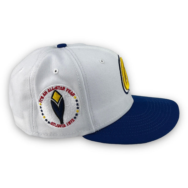 White Dome Braves 72 59FIFTY New Era White & Blue Fitted Hat Grey Bottom
