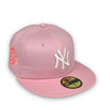 Yankees 99 WS 59Fifty New Era Fitted Pink Hat Gray Bottom