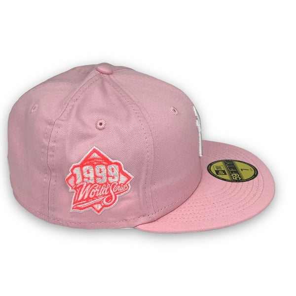 Yankees 99 WS 59Fifty New Era Fitted Pink Hat Gray Bottom