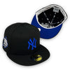 Yankees 99 WS New Era 59FIFTY Black Fitted Hat Royal Blue Bottom