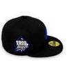 Yankees 99 WS New Era 59FIFTY Black Fitted Hat Royal Blue Bottom