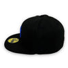 Yankees 99 WS New Era 59FIFTY Black Fitted Hat Royal Blue Bottom