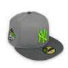Yankees 99 WS New Era 59FIFTY Grey & Storm Grey Fitted Hat Neon Bottom